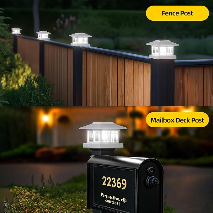 EXCMARK 4x4 Solar Post Cap Lights, 8 Pack Fence Deck Post Lights Outdoor Solar Powered Waterproof with Two Light Modes Warm&Cool White for Garden Patio Decor. (Classic White, 8)