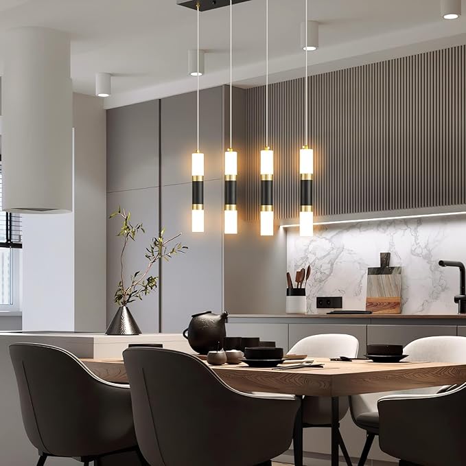 4-Light Modern Pendant Light Kitchen Island Light Fixture Dimmable LED Black Mini Pendant Lights Dinning Room Kitchen Black Gold Pendant Lighting