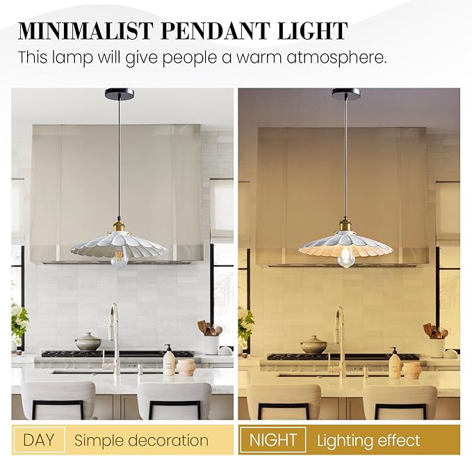 Pendant Lights, 13.8 Inch Glossy White Lampshade Kitchen Pendant Lights Height Adjustable Island Pendant Lights for Kitchen Industrial Style Hanging Light for Bedroom