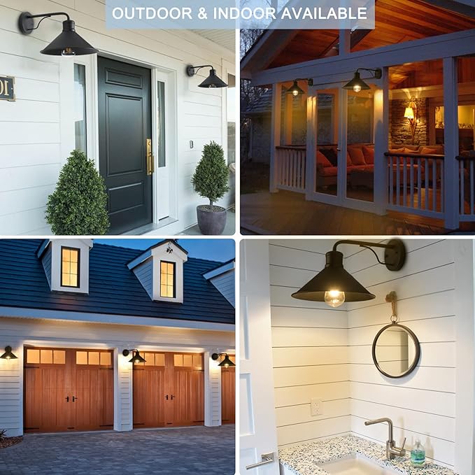 12in Matte Black Outdoor Wall Lights, Modern Farmhouse Porch Wall Light Fixtures Wall Mount, Exterior E26 Barn Lights for Garage Frontdoor Entryway Bathroom Doorway, 2-Pack