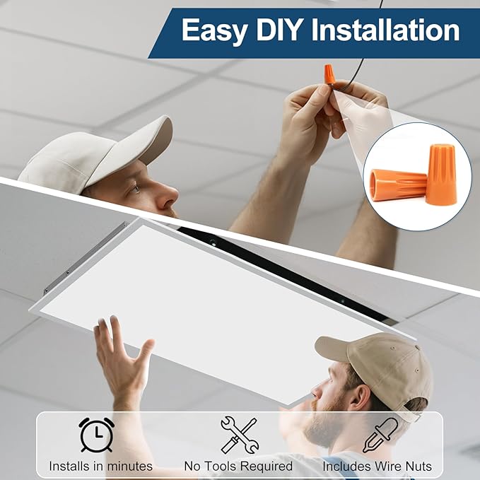 2x4 LED Flat Panel Light, Drop Ceiling Office Fixture, 2-Pack, 5W & 5CCT Selectable (30W–72W, 3500K–6500K), 0-10V Dimmable, Back-Lit, Flicker-Free, DLC & ETL Listed
