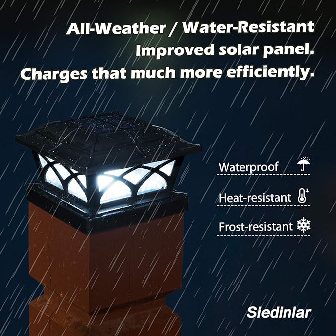 SIEDiNLAR Solar Post Cap Lights Outdoor Glass 2 Color Modes 8 LEDs for 4x4 5x5 6x6 Wooden Vinyl Posts Deck Fence Patio Decoration Warm White & Cool White Lighting Black (10 Pack)