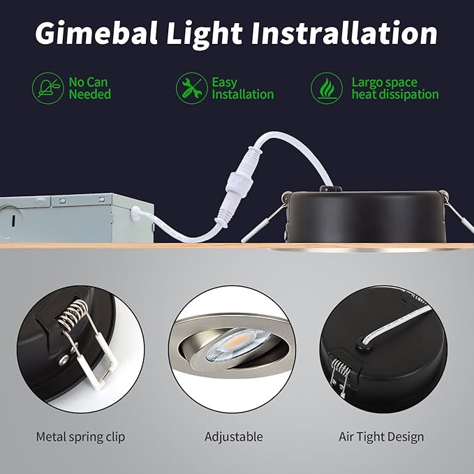 KnLnny Ware Brushed Nickel 4 Inch Recessed Lights with Night Light 6 Pack,Ajustable Recessed Lights,spot Lights Indoor with Junction Box,5CCT Selectable,9W 750LM,Dimmable