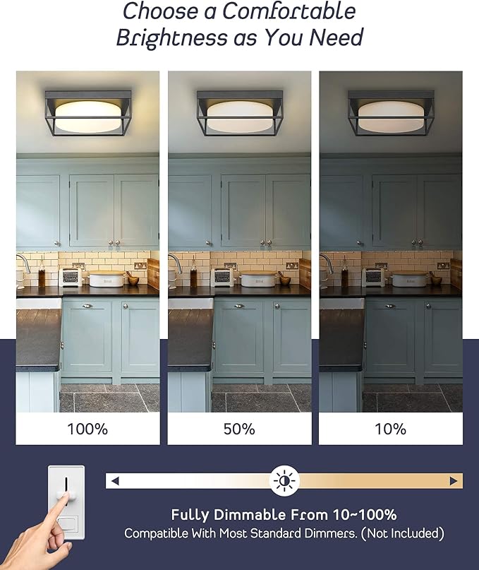 12 Inch Flush Mount Ceiling Light 3-Pack, Modern Black Ceiling Light Hallway Light Fixture LED 24W 950 Lumen Dimmable 3000K, Square Ceiling Lamp for Bedroom Kitchen Entryway Laundry Cloak Room