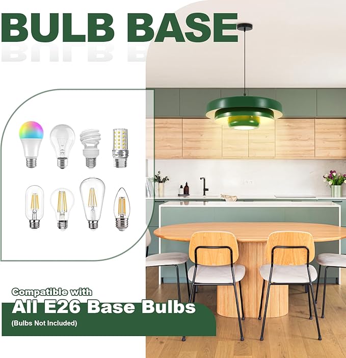 Vintage Industrial Green Pendant Light, 17.7" Large Adjustable 59" Cord Hanging Ceiling Light Fixture Mid Century Modern Chandelier for Garage Workshop