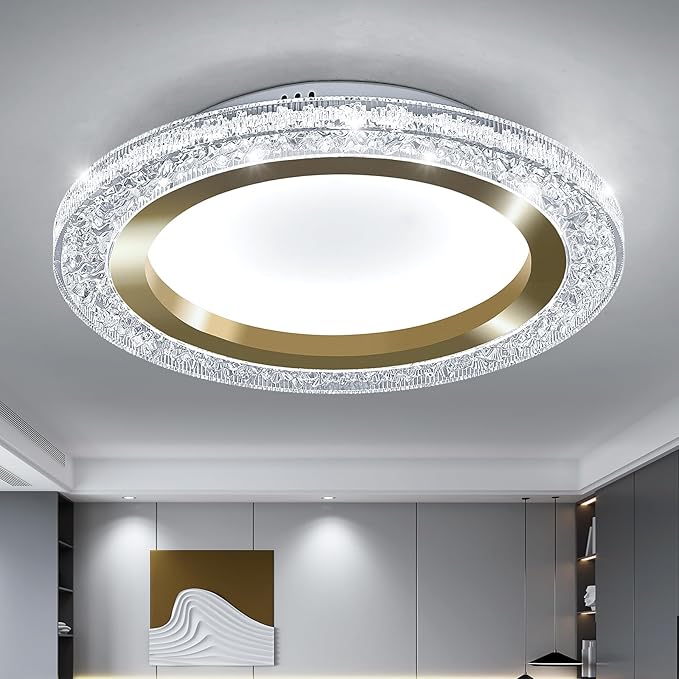 UOFUS Gold LED Flush Mount Ceiling Light 15.7inch Modern Round Ceiling Light Fixture 6400K Super Bright Circle Ceiling Lamp for Bathroom Kitchen Bedroom Living Room Entryway Hallway Stairwell