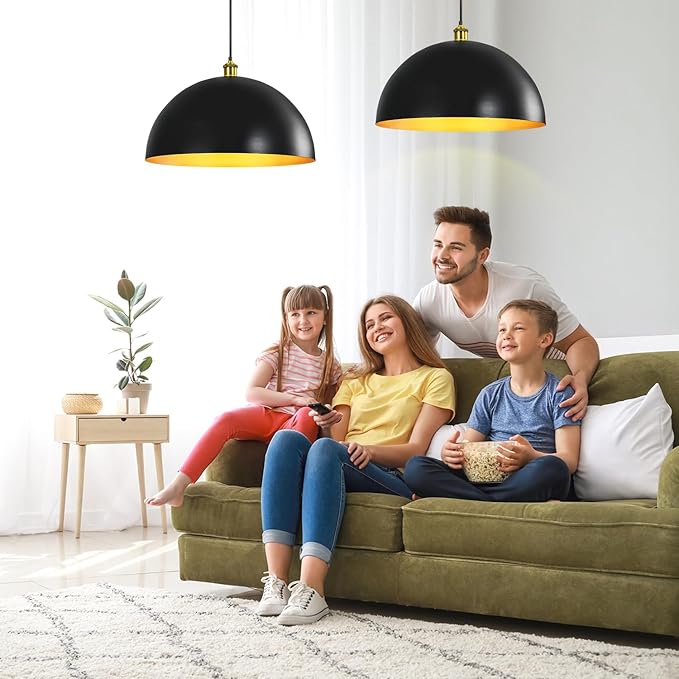 Black-Farmhouse Pendant-Light Hanging-Lamp Fixtures - 20 inch Kitchen Island Pendant Lights Industrial Dome Ceiling Lighting Dining Room Large Vintage Light for Indoor Black and Gold