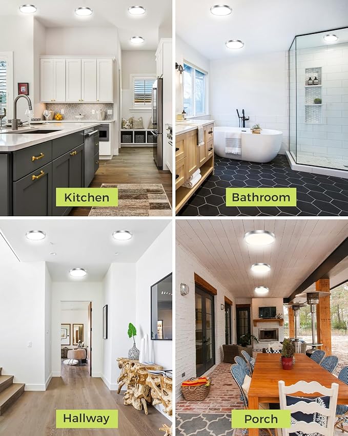 hepside 1PACK LED Flush Mount Ceiling Light, 3CCT Selectable 3000K-4000K-6500K & 100W Equivalent Modern Kitchen Recessed Ceiling Lamp 15W 1500Lm 7.5 Inch for Bathroom Closet Laundry Bedroom