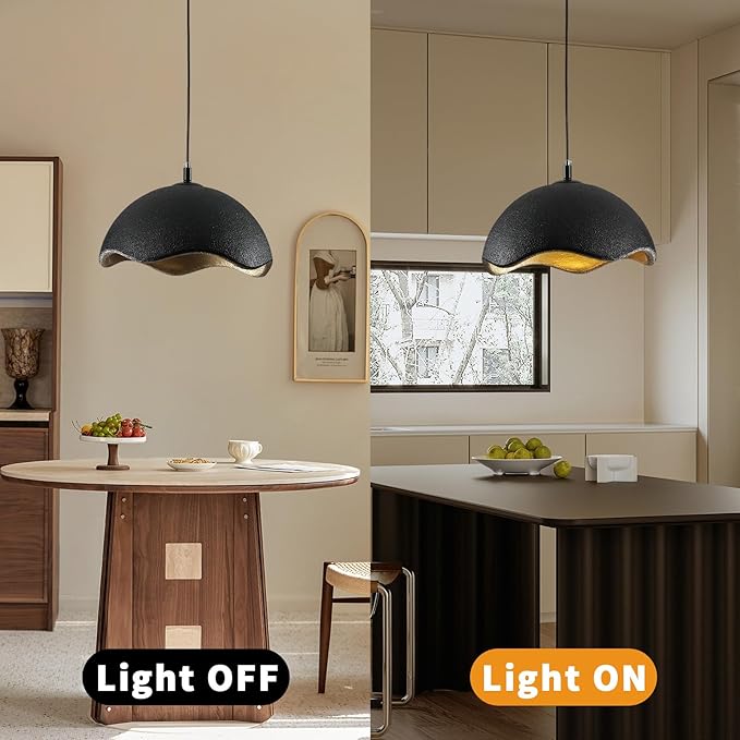 JAYMP 15.7" Modern Pendant Light for Dining Room Kitchen Island Hanging Lamp E26 Base Japanese Wabi-Sabi Style Bird Nest Shape Lighting Fixture, 1 Pack (Black + Gold,D Shape, 40cm/15.7inch)