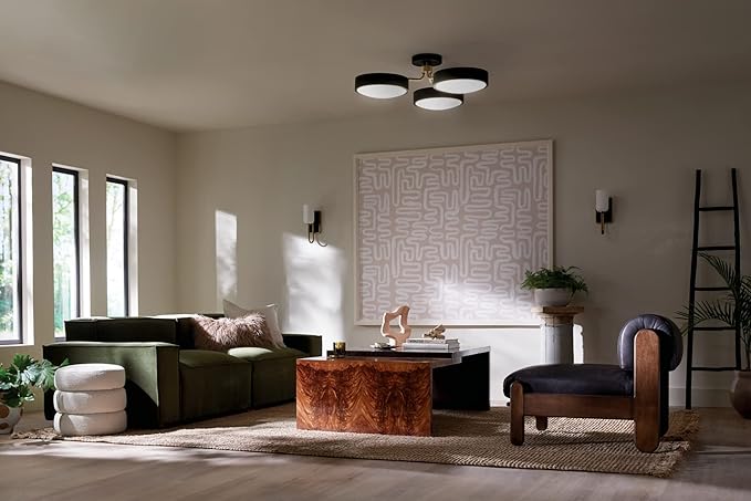 KICHLER Sago 52604BKCPZ Semi Flush LED 3-Light 40˝ with Clear Acrylic with Inside Satin Etch in Black and Champagne Bronze