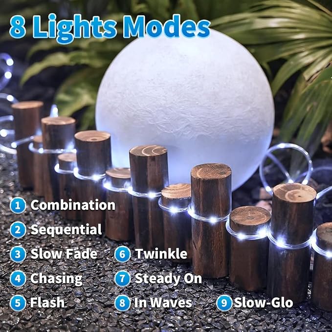LairtPOW Solar Rope Lights, 39FT 100LEDs Outdoor Solar Strip Lights,IP65 Waterproof Outdoor Led Rope Lights with 8 Lighting Modes for Garden Yard Christmas Holiday Palm Tree Decoration (Cool White)