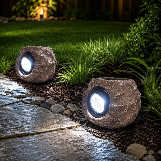 VISFLAIR Solar Rock Lights, 4 Pack Solar Powered Waterproof LED Spotlights Decorative for Outdoor Garden, Pathway, Walkway, Yard, Landscape, Patio (Cool White)