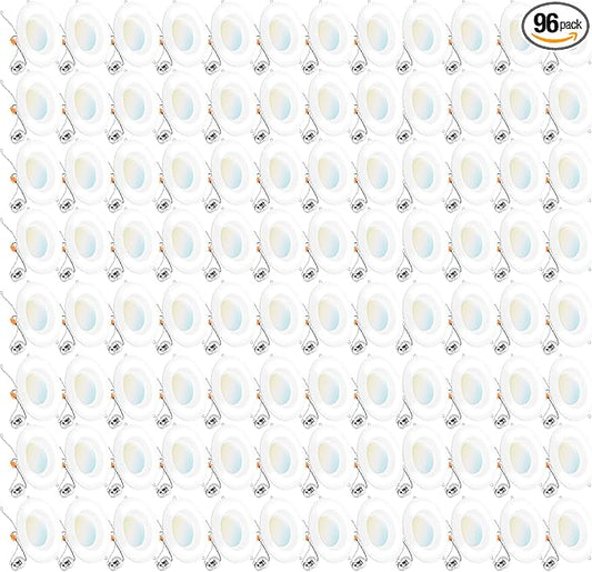 Sunco 96 Pack 5CCT Retrofit LED Recessed Lighting 6 Inch, 2700K/3000K/3500K/4000K/5000K Selectable, Dimmable Can Lights, Smooth Trim, 13W=75W, 965LM, Damp Rated, UL-Certified
