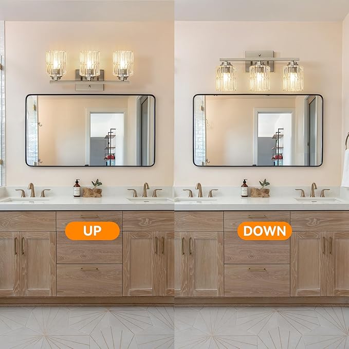TALOYA 19 Inch Bathroom Light Fixtures,Modern 3-Light Brushed Nickel Vanity Lights with Wide Vertical Ribbed Thickened Glass Shade Wall Sconces for Mirror Makeup Room Hallway（Bulbs Not Included）