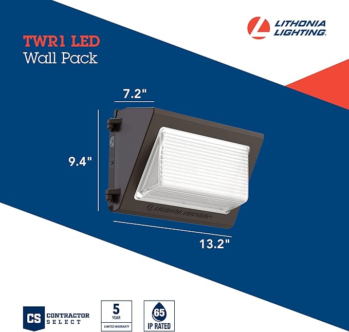 Lithonia Lighting 13" LED Wall Pack Outdoor Light Fixture, 3-Way Selectable CCT 3000K/4000K/5000K, Adjustable Lumens, Dusk to Dawn Photocell, UVOLT, Bronze (TWR1 LED ALO SWW2 UVOLT PE DDBTXD)
