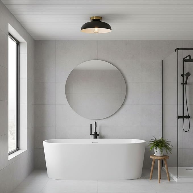 3 Pack Modern Semi Flush Mount Ceiling Light,Industrial Black and Gold Ceiling Fixtures,E26 Ceramic Lamp Head Light Fixture for Kitchen Entryway Hallway Laundry Room Bedroom Foyer 11.8 Inch