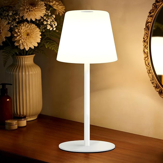 NEEZUKAR Cordless Table Lamp for Bedroom,Rechargeable IP65 Waterproof Shower Lamp with 4000mAh Battery, Touch Dimmable LED Desk Light for Bathroom,Kitchen,Outdoor Patio (White)