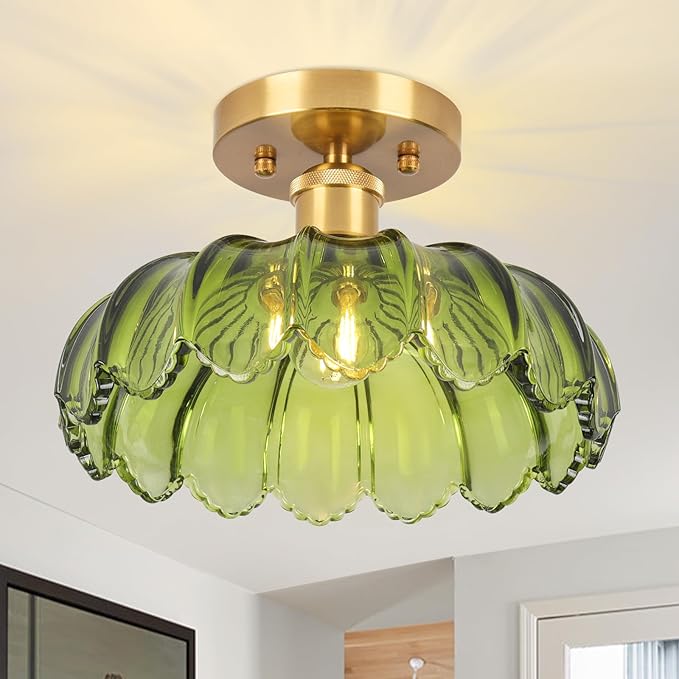 Hallway Lights Fixture Ceiling,Greem Semi Flush Mount Ceiling Lights,9.8" E26 Vintage Light Fixtures for Closet Hallway Kitchen Dining Room