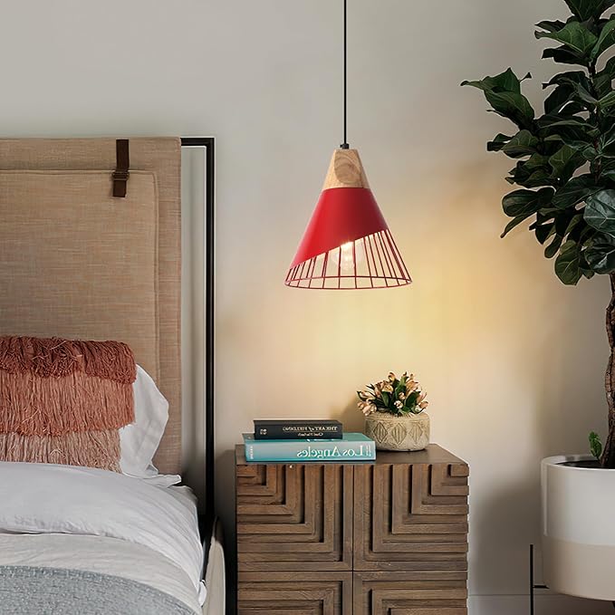Farmhouse Pendant Light 9.4ines, 2 Packs- Red Industrial Kitchen Pendant Lights for Kitchen Island, Bar, Bedroom, Office, Library