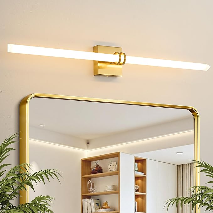 Bathroom Light Fixtures,Gold 35W LED 360° Full Lighting Modern Wall Sconce Vanity Light with 5-Color Dimmable 3000K-6000K, 37.40inch Vanity Lighting for Bath, Powder Room, Bedroom, Hallway