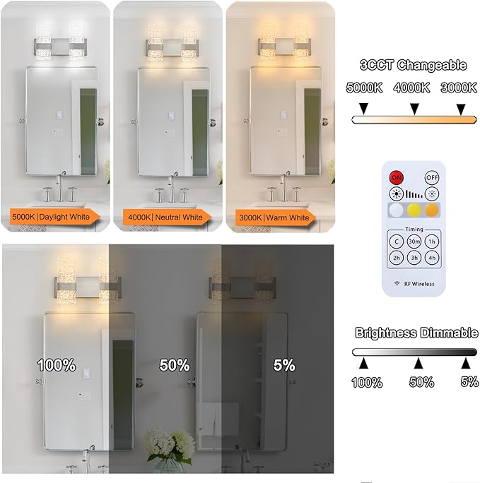 Modern Brushed Nickel 4-Lights Bathroom Vanity Light, LED Bathroom Light Fixtures Over Mirror, Dimmable Acrylic Wall Lighting Fixtures, Hardwired Wall Light(H9.25in, L13.78in)