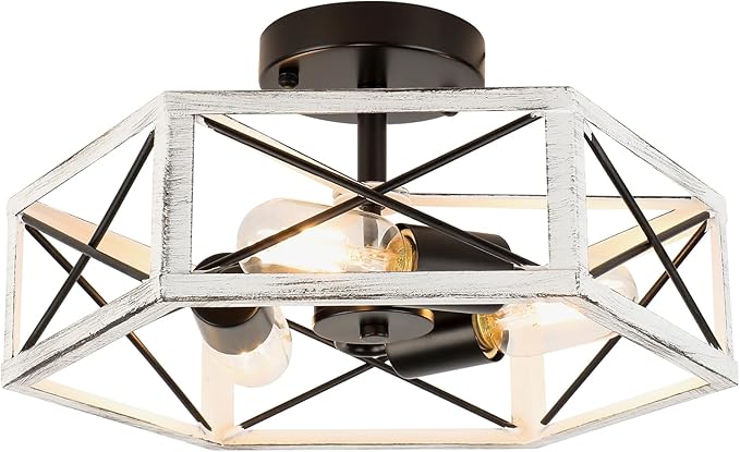 Wilon Modern Flush Mount 3-Light Industrial Kitchen Ceiling Lights - Farmhouse Style, Oak White, Rustic Finish for Bedroom Hallway Foyer