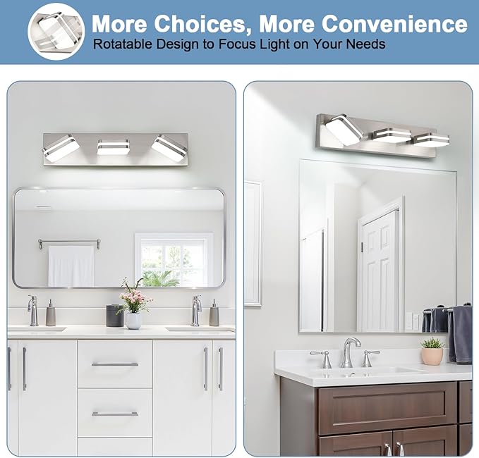 360° Rotate LED Bathroom Vanity Light Fixtures, 1300LM Acrylic Brushed Nickel Vanity Lights for Bathroom, Modern Wall Lighting Fixtures Over Mirror Kitchen Living Hallway (Natural White Light 5000K)