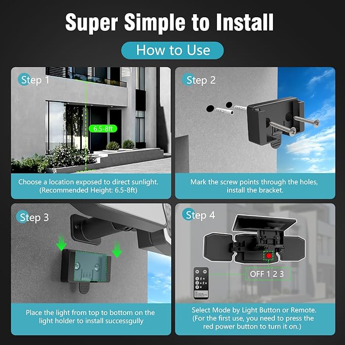 Solar Lights Outdoor Waterproof- 2800LM 200LED Solar Motion Sensor Lights, 3 Heads & 3 Modes Flood Lights, 270° Wide Angle Solar Powered Security Lights for Yard(1 Pack)