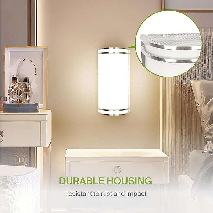 ASD LED Indoor Wall Mount Light Fixture - 14 Inch 20W Modern Interior Nickel Dimmable Wall Sconce Light - ETL 3000K 4000K 5000K Adjustable - Hallway, Bedroom LED Wall Lights