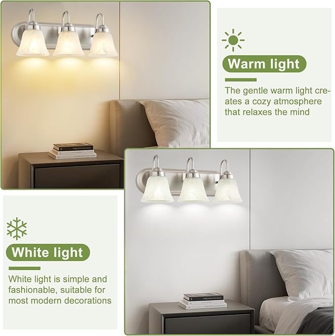 3 Light Bathroom Vanity Lights, Bathroom Light Fixtures Over Mirror, Modern Lighting Fixtures Brushed Nickel Wall Lamp Vanity Lights Apply for Mirror Living Room Cabinet Bedroom, Bulb Not Included