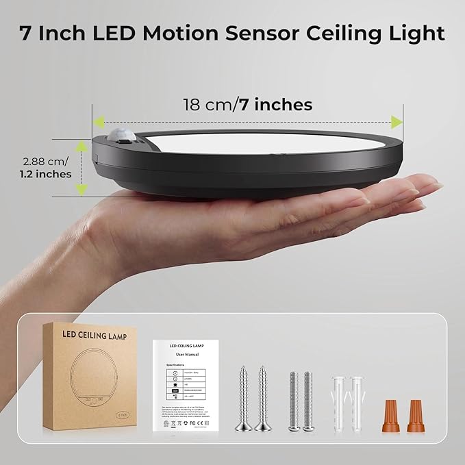hepside 4 Pack Motion Sensor Ceiling Light Wired, 3000K/4000K/6500K LED Flush Mount Ceiling Light Fixture, 7Inch 15W Motion Sensor Light with Timer for Closet Stair Porch Hallway Pantry,Black