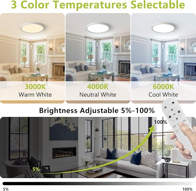 20 Inch 4200LM Large LED Flush Mount Ceiling Light with Remote Control, 42W Dimmable & 2700K-6500K Adjustable, Slim Ceiling Fixtures for Bedroom Workshop Office Apartment, White