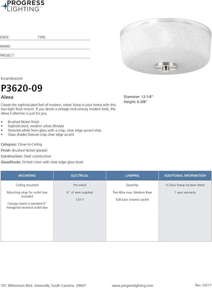 Progress Lighting Alexa Collection Two-Light 12-1/4'' Flush Mount