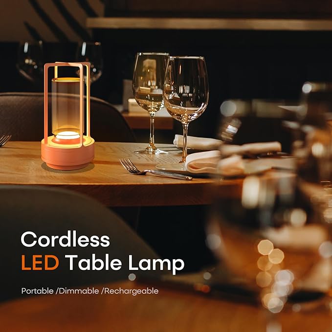 Portable Table Lamp for Indoor/Outdoor, Rechargeable Cordless Desk Lamp with Touch Sensor, 3 Way Dimmable Suitable for Bars/Cafes/Restaurants/Bedrooms/Camping Sites (Orange-2)