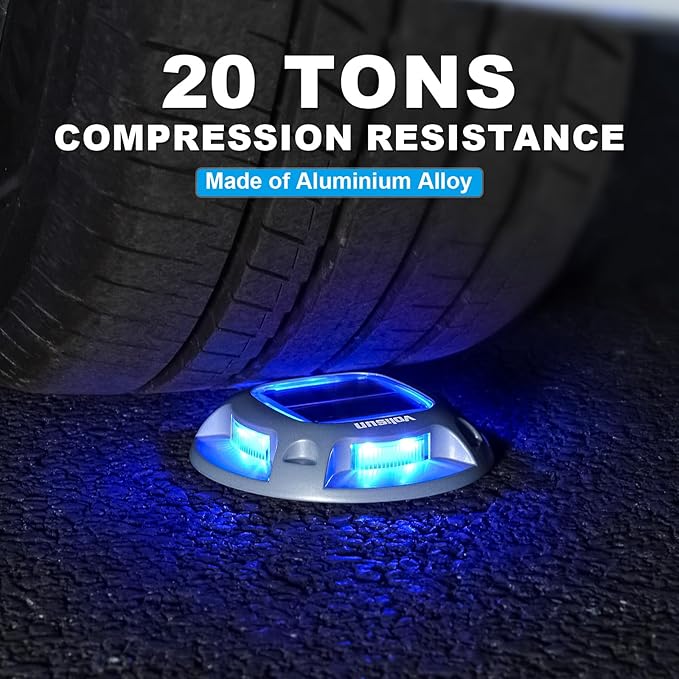 VOLISUN Solar Driveway Lights Dock Marine Lights 4 Pack,2 Colors in 1,Outdoor LED Deck Light,Solar Powered Waterproof Warning Step Light for Driveway Sidewalk Pathway (Blue/White),Saltwater Resistant