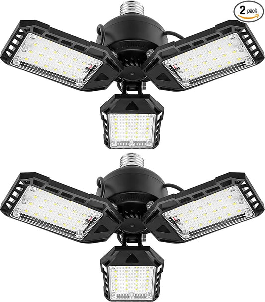 LED Garage Lights 2 Pack -80W, 8000LM 6500K Led Shop Light with 3 Deformable Panels, Basement Barn Light Garage Ceiling Lights, E26 for Garage, Warehouse, Shop, Basement