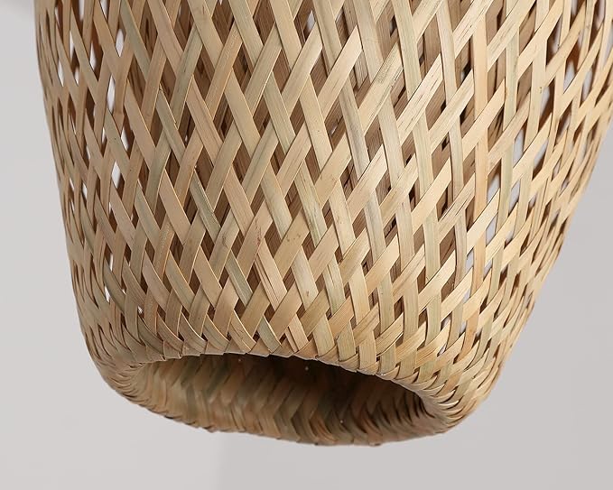 Bamboo Pendant Light Fixture One-Light Adjustable Boho Basket Handmade Woven Mini Pendant Lighting for Kitchen Island Sink Farmhouse Home