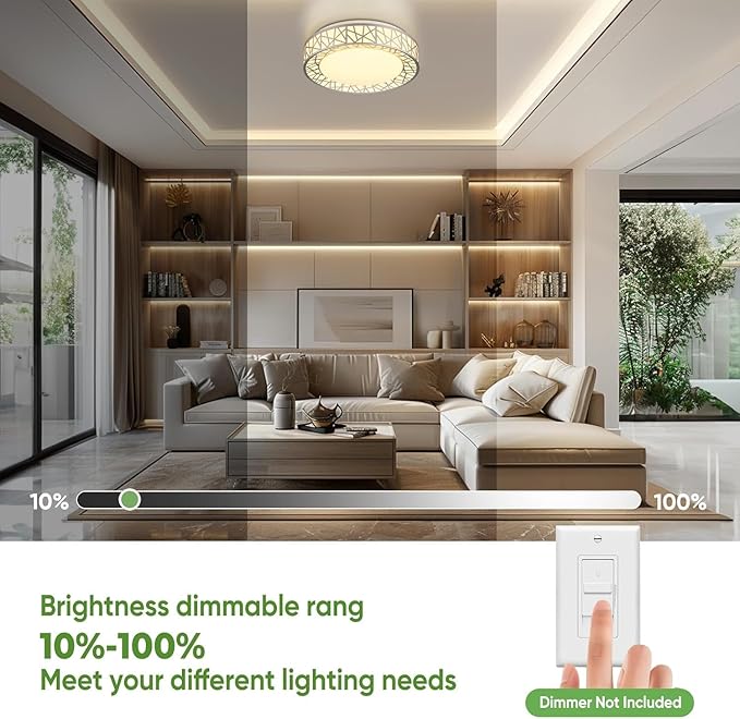 Lightania 14 Inch Flush Mount Ceiling Light, Modern Brushed Nickel LED Ceiling Light Fixture, 24W 2400LM 2700-6500K Adjustable, Dimmable Ceiling Lights for Bedroom, Kitchen, Hallway, Bathroom, ETL