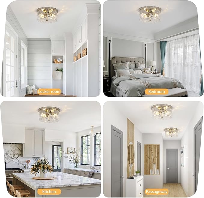 LamQee 2-Light Flush Mount Ceiling Light Farmhouse Kitchen Island Ceiling Light with Bubble Glass Close to Ceiling Light Fixture for Living Room Bedroom Foyer Hallway