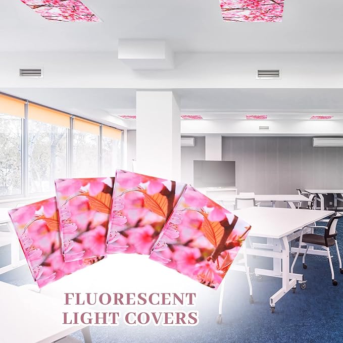 Patelai 8 Pack Fluorescent Light Covers for Classroom Ceiling 4 x 2 Feet Magnetic Light Covers Filter for Office School Drop Ceiling Supplies(Sakura)