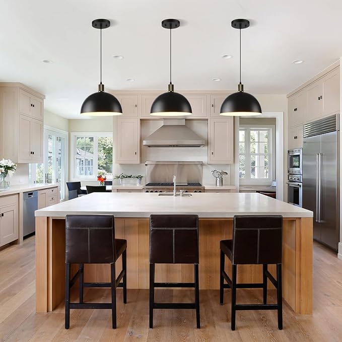 Black Pendant Lights Kitchen Island, 11.8" Modern Dome Pendant Light Fixtures Farmhouse Hanging Lights for Dining Room Hallway Sink Entryway