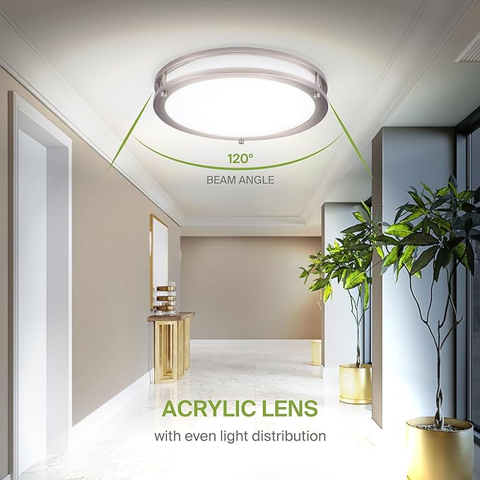 ASD LED 14" Round Flush Mount Lighting, Close to Ceiling Light Fixture | 3CCT, Dimmable, Energy Star, ETL Listed | 21W 1675LM 3000-5000K 120V | Low Profile Double Ring Lamp | Nickel, 4 Pack