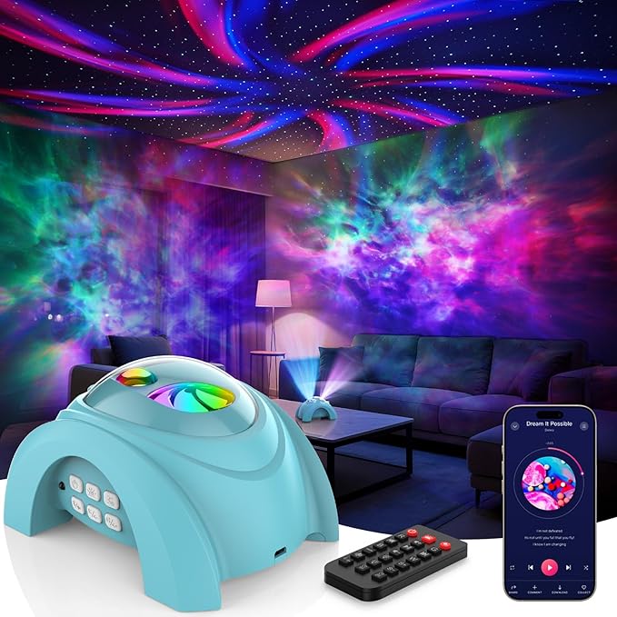 Rossetta Dual Lens Galaxy Projector, Star Projector for Bedroom with White Noise & Bluetooth Speaker, Remote, Timer, Aurora & Nebula Night Light Projector for Room Decor, Gifts for Kids Adults Teens