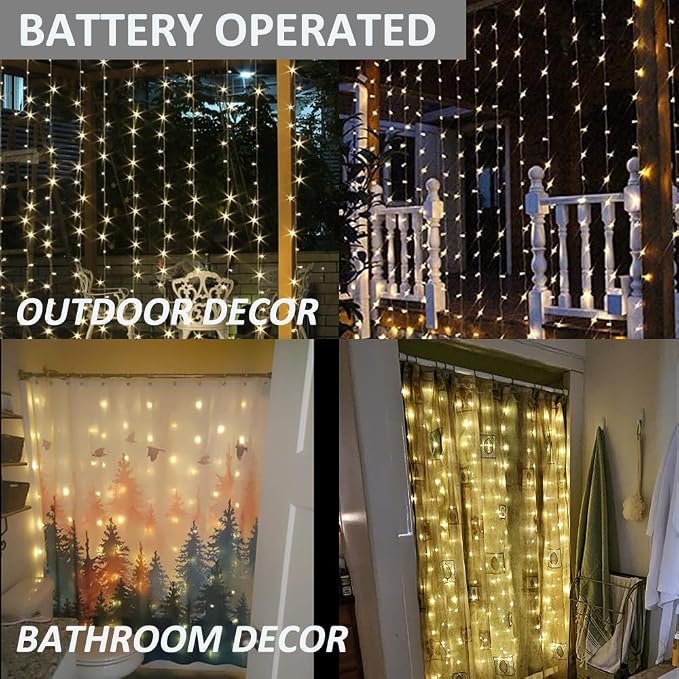 Solhice Curtain Shower Light, 72 x 72 Inches Battery Operated Waterproof Curtains Fairy Lights with 10 Hooks for Inside Shower, 180 LEDs Lighting Indoor Outdoor Decor (NO Curtain)