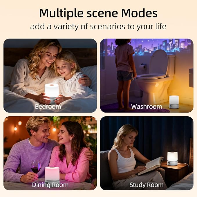 Nursery Night Light with Clock for Kids, Touch Lamp Bedside Desk Lamp, Portable Breastfeeding Night Lamp for Baby, 3 Color Stepless Dimming Up for Restaurant,Bedroom,Rechargeable (White)