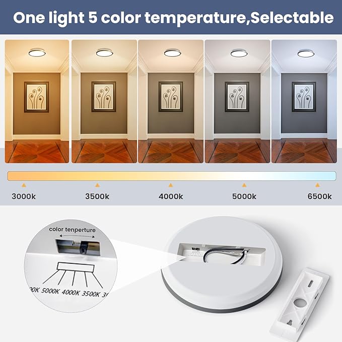 NIORSUN 7 Inch LED Flush Mount Ceiling Light, 5CCT Dimmable, 15W Bathroom Light, Flat Low Profile for Hallway Bedroom, 1 Pack Black