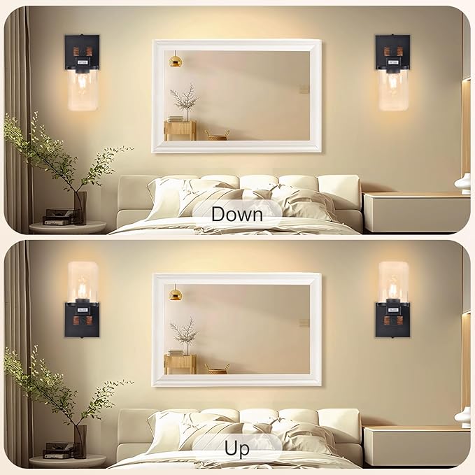 Battery Operated Wall Sconce 2-Pack Farmhouse Battery Wall Sconces Set of Two Rechargeable Lamp, Wireless Cordless Light for Bedroom