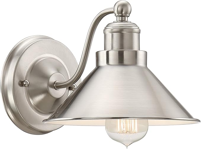 Kira Home Welton 11" Modern Farmhouse Vanity Light with Funnel Shade, Industrial Silver Wall Sconce Bathroom Light, Brushed Nickel Finish