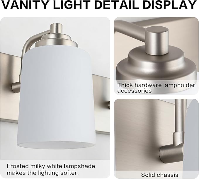 SOLFART Brushed Nickel Bathroom Vanity Light Vintage 4 Light Wall Light with Milky White Globes, 4 Lights Modern Over Mirror Lighting Fixture for Bathroom