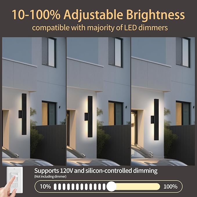 Aluminum Modern LED Wall sconces, 24.4 inch Matte Black Waterproof Wall Lights with 28W LED Light Source for Indoor, Outdoor, Living Room, Bedroom, Garage, Porch, Hallway